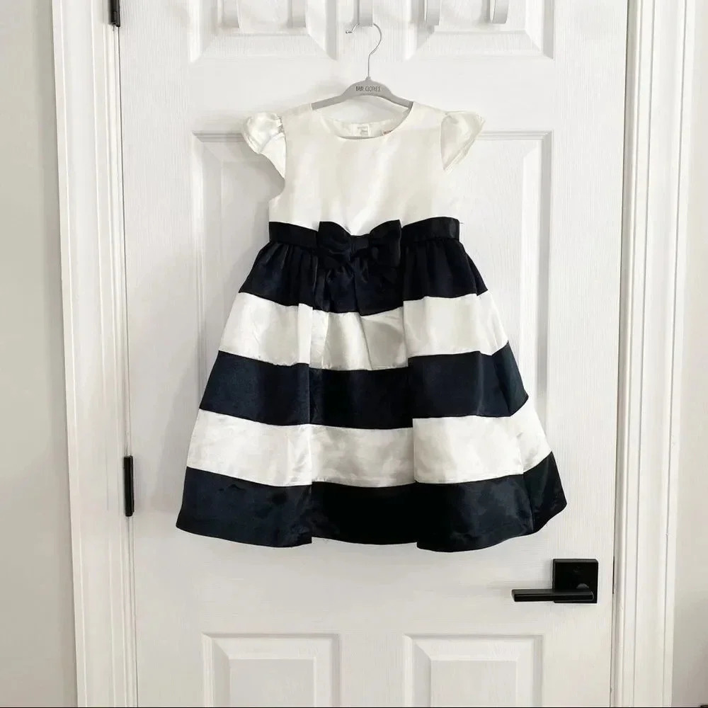 GYMBOREE GIRLS 5T Satin Black Ivory Striped Dress
